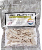 Freeze dried chicken breast tenders for pets in resealable bag.