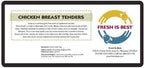 Freeze Dried Chicken Breast Tenders packaging with nutritional details and Fresh Is Best logo.