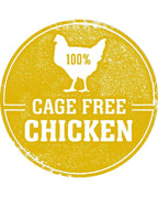 Cage-free chicken label for freeze dried chicken dog food.