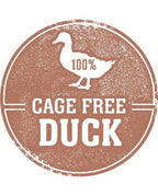 Cage-free duck label for freeze-dried duck dog food.