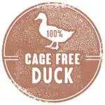 Freeze Dried Duck Giblet Treats in a round brown label with white text, featuring a duck illustration and “Cage Free” wording.