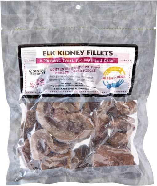 Freeze Dried Elk Kidney Fillets for Dogs and Cats in Vacuum-Sealed Bag