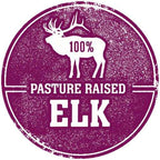 Freeze Dried Elk Liver Fillets, with a purple circular label featuring a white elk silhouette and “100% pasture raised” text.