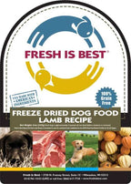 Freeze Dried Lamb Dog Food package with images of lamb and vegetables.
