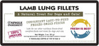 Freeze Dried Lamb Lung Fillets packaging, highlighting natural ingredients and easy-to-feed freeze-dried pieces for pets.