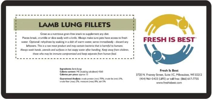 Freeze dried lamb lung fillets for pets, natural high-protein treats.