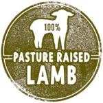 Freeze Dried Lamb Lung Fillets, though the image shows a round olive-green and gold badge with a white lamb and “100% Pasture Raised Lamb” text.