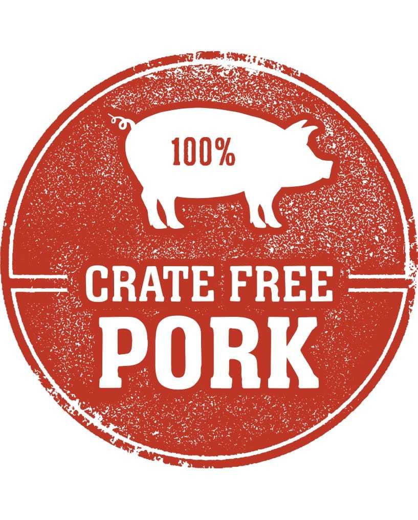 100% crate-free pork label for freeze dried pork dog food.