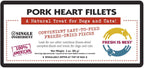 Convenient freeze-dried pork heart fillets for dogs and cats, single ingredient, 100% American, 3 oz package.