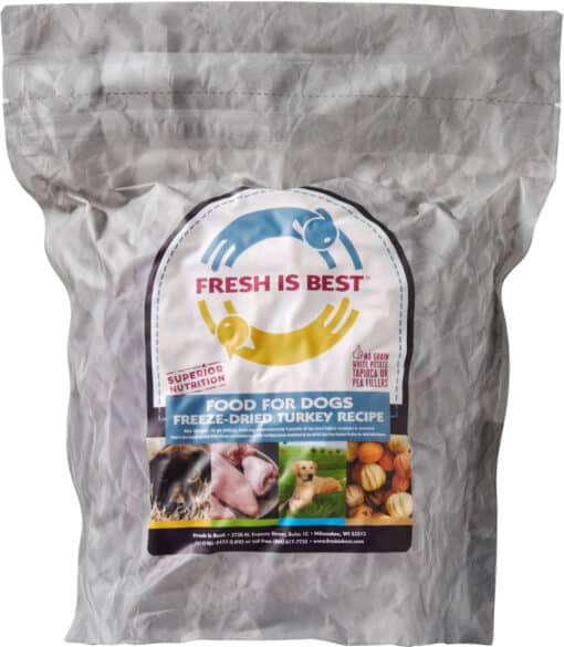 Fresh Is Best freeze dried turkey dog food bag with natural raw ingredients
