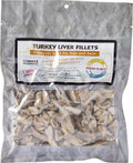 Freeze dried turkey liver fillets in resealable bag for pets.