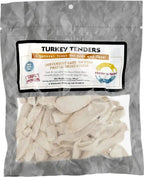 Freeze dried turkey tenders for dogs and cats in resealable bag.