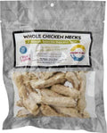 Freeze dried whole chicken necks in a resealable bag for pets.