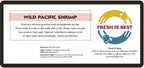 Freeze Dried Wild Pacific Shrimp product label showcasing pet treats, nutritional details, and Fresh Is Best® branding.