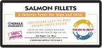 Freeze Dried Wild Salmon Fillets packaging for dogs and cats, 100% American made, single ingredient, resealable zipper.