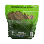 Green Tripe frozen raw supplement in a glossy green pouch with images of brown tripe patties and feeding guidelines