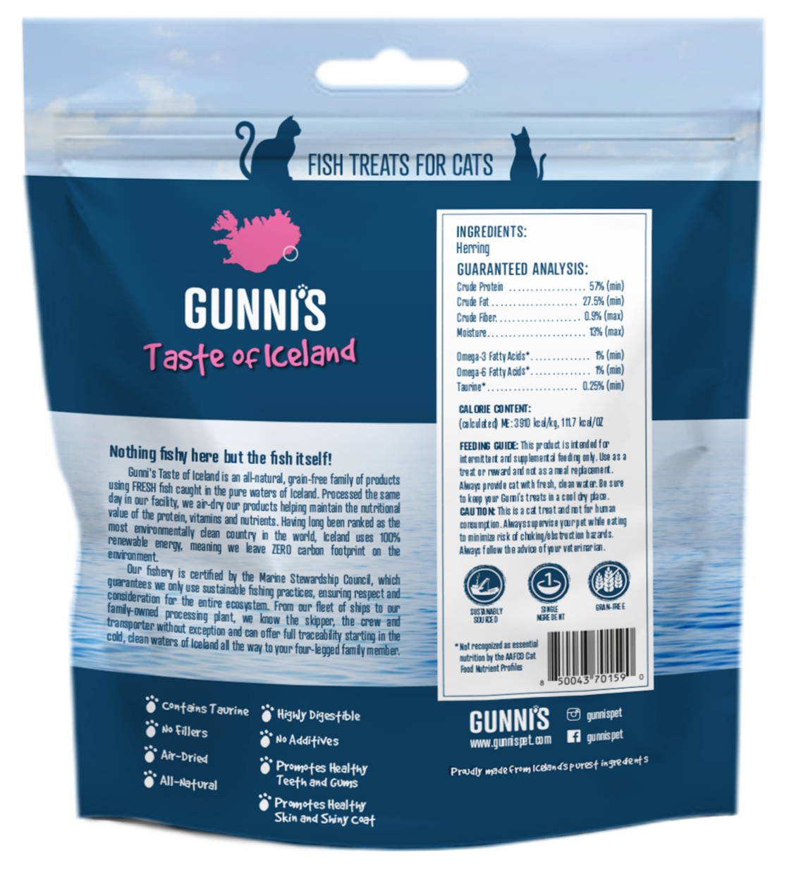 Whole air-dried Icelandic herring dog treat packed with omega-3 and protein