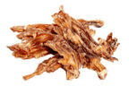 Dried beef tendon chews in natural brown hues with fibrous texture, naturally tough and collagen-rich Jr. Chews for dogs.