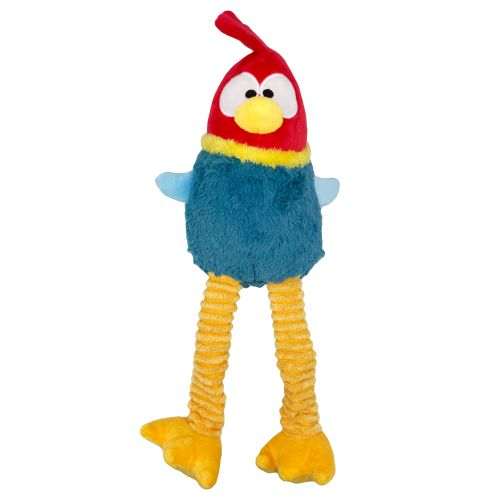Lankies Red Rooster Dog Toy with crunchy squeaker and crinkly rope legs for interactive dog play