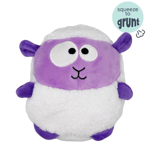 Pudgies Lady Baa Dog Toy 7-inch plush with fun grunt sounds for dogs