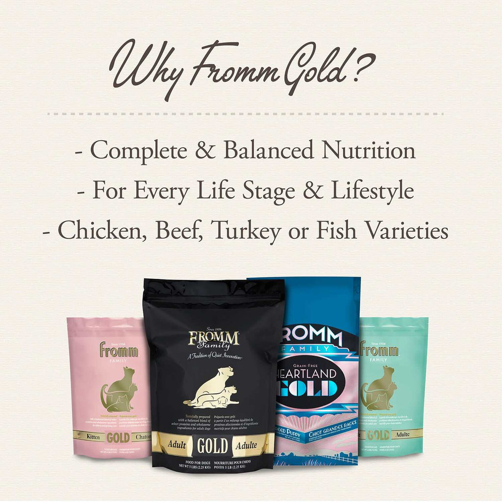 Fromm Puppy Gold Dog Food packaging and recipe information.