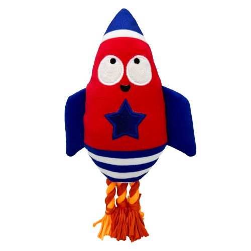 Rocket Man Dog Toy soft plush squeaky toy with reinforced seams for dogs