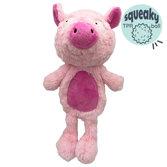 Piggie Smalls Dog Toy by Slappies with flapping arms and squeaker ball for durable play