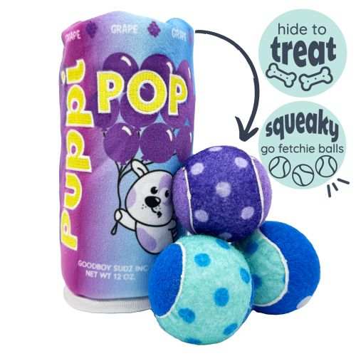 Squeak n Peek Pupil Pop Grape Dog Toy with squeaky balls and treat-hiding feature for interactive play