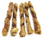 Tremenda Chewy Bulls beef dog treats wrapped in dehydrated beef bladder for medium chew dogs over 30lbs