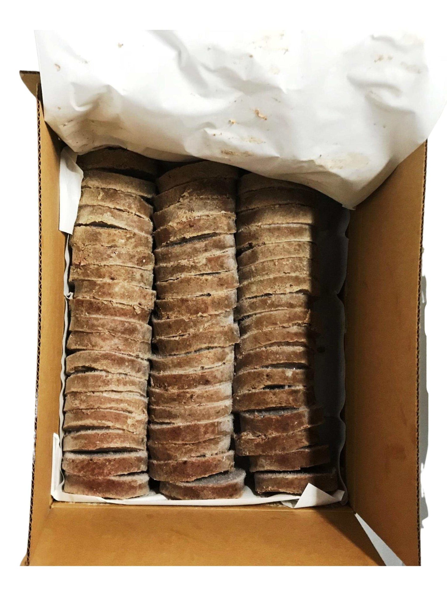 Raw turkey discs in a box as part of K-9 Kraving dog food.