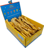 Water Buffalo Collagen Strips in display box for dogs, protein-rich chews.