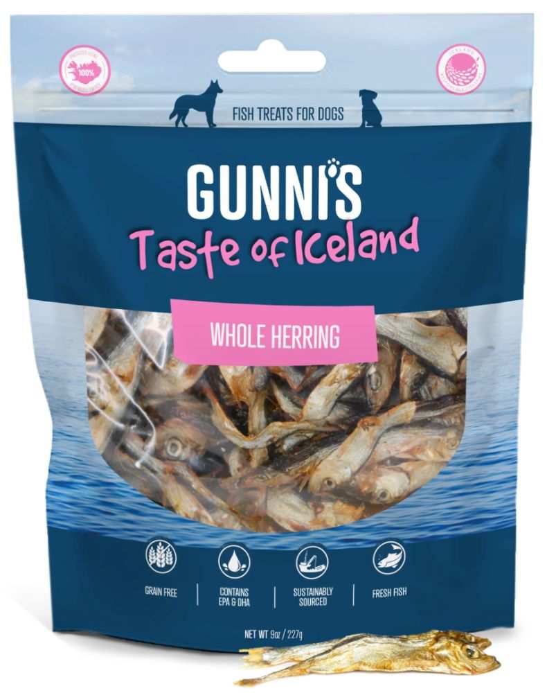 Dog treats bag of whole herring, Icelandic air-dried and rich in omega-3.