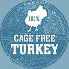 Turkey neck treat package with a blue circular label, white lettering, and a small turkey graphic reading “Cage Free Turkey”